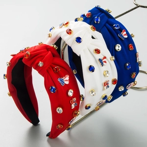 Serre-tête Large Noué Drapeau USA Alliage Strass Papillon Cœur Émail Serre-tête Cheveux Femme Jour de l'Indépendance Fête Accessoire