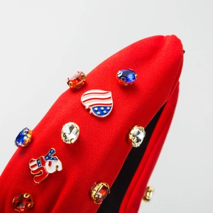 Serre-tête tricoté rouge USA avec strass et charms en forme de cœur drapeau