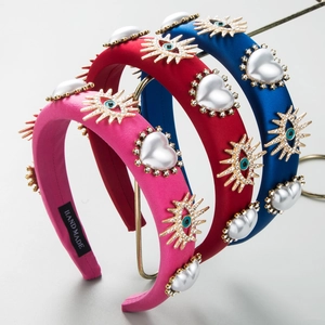 Baroque Padded Sponge Headband For Women Heart Faux Artificial Pearl Rhinestone Evil Eye Vintage Satin Hair Band Fashion Hair Accessories