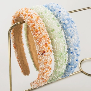 Damen Koreanischer Stil Dickes Schwamm Stirnband Mit Gebrochenen Harzsteinperlen Böhmisches Boho Haarband Mode Haarschmuck