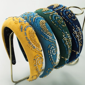 Serre-tête Rétro Fait À La Main En Perles Pour Femmes Bohême Velours Éponge Rembourré Accessoires De Cheveux De Mode Pour Fête