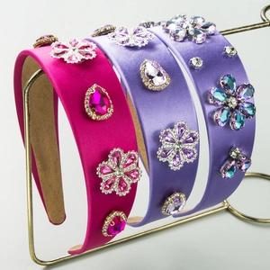 Baroque Vintage Wide Padded Headband For Women Luxury Glass Rhinestone Floral Headband Satin Party Wedding Fashion Hairband