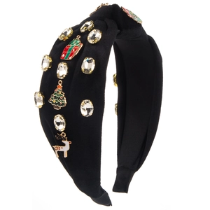 Velvet Christmas knot headband with festive alloy charms and sparkling crystals