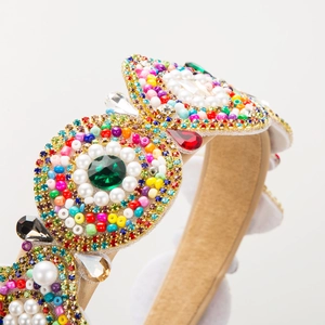 Vintage palace style headband with colorful crystals, pearls and intricate hand-beaded details