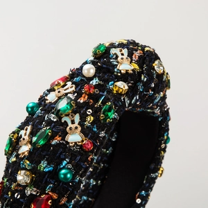 Handmade tweed Easter headband featuring rhinestone rabbit and pearl embellishments