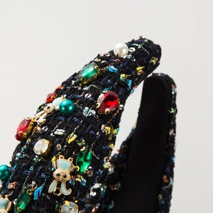 Easter tweed headband with colorful rhinestones, pearls and golden rabbit charms