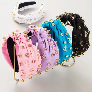 Baroque Rhinestone Knotted Headband Alloy Enamel High Heel Charm Wide Brim Fabric Hairband Fashion Hair Accessories For Women