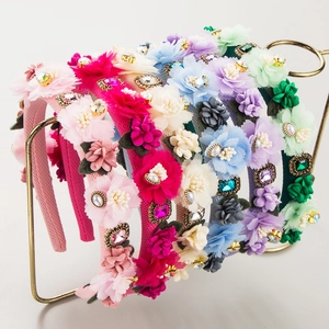 Barock Stil Handgefertigt Stoff Blumen Strass Haarband Für Damen Elegant Floral Künstliche Perle Kopfschmuck Mode Haarschmuck