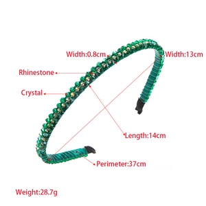 Cerchietto per capelli da donna con cristalli verde smeraldo e strass luminosi