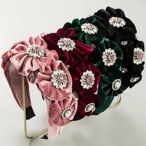 Luxus Vintage Samt Blumen Stirnband Für Damen Handgefertigt Strass Breit Haarreif Mode Party Haarschmuck