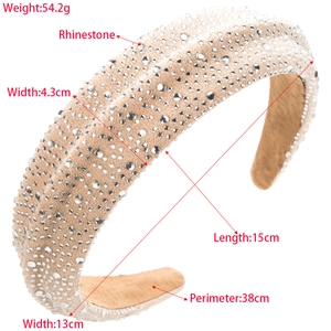 Sparkly rhinestone wide sponge headband in beige velvet for fashion hair styling