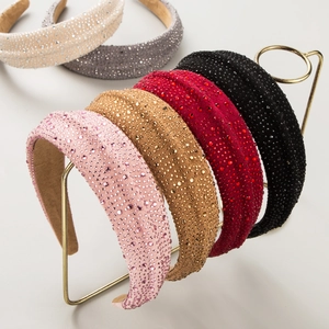 Vintage Padded Rhinestone Headband For Women Starry Sky Crystal Wide Hair Band Sponge Velvet Headpiece Fashion Hair Accessories