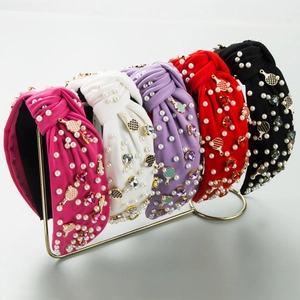 Serre-tête Noué Baroque Tissu Strass Cœur Künstliche Perle Raquette de Tennis Breloque Large Mode Fête Femme Accessoires Cheveux