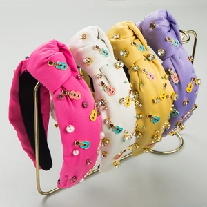 Barok Geknoopte Haarband Legering Emaille Viool Gitaar Bedeltjes Strass Kunstparel Brede Mode Haarklem Voor Vrouwen