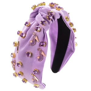 Light purple baroque headband with knot design, rhinestones and high heel charms