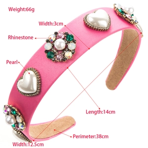Barocker rosa Satin-Haarreif mit Herzperlen und bunten Strasssteinen für Damenmode