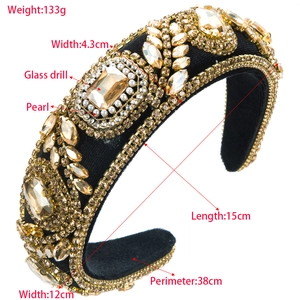 Baroque padded headband with rhinestones, brown glass crystals and pearls