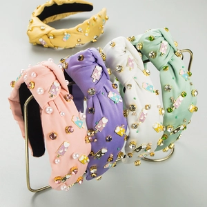 Cerchietto Largo Annodato Barocco Con Ciondolo Gelato Perla Artificial Strass Fascia per Capelli in Raso Accessori per Capelli Donna