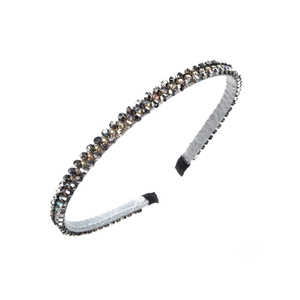 Cerchietto sottile con strass di cristallo e raso grigio per acconciature moda donna