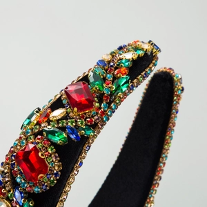 Vintage sponge headband with colorful rhinestones and baroque crystals for parties