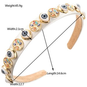 White headband with Evil Eye beads and Tree of Life charms, 2.1cm wide fashion hairpiece