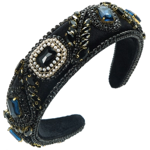 Vintage velvet headband with heavy crystal rhinestones and pearls for parties