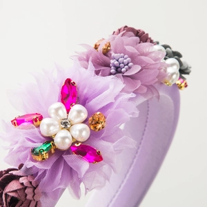 Baroque purple floral headband with rhinestones and pearls for a vintage aesthetic style