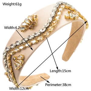 Champagne baroque headband with sparkling crystals and elegant fabric for women