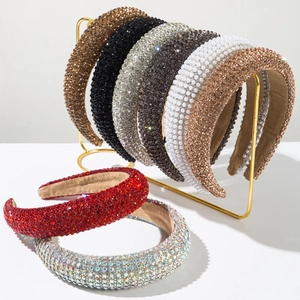 Baroque Vintage Padded Wide Headband Full Rhinestone Crystal Artificial Pearl Hair Hoop Fashion Hair Accessories For Women Party