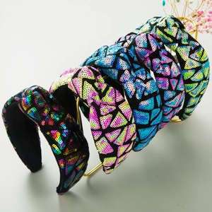Damen Geknotetes Pailletten Breit Haarreif Funkelnd Geometrisches Dreiecksmuster Haarschmuck Für Party Festlicher Glamour Kopfschmuck