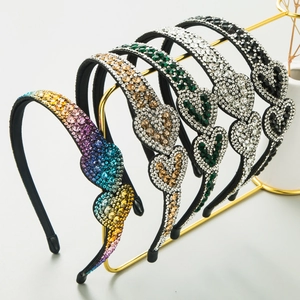 Mode Strass Herz Stirnband Legierung Stoff Doppelherz Haarband Für Damen Barock Glänzend Hochzeit Party Haarschmuck