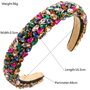 Baroque style wide headband with colorful rhinestone jewels and detailed metal settings