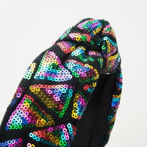 Glitzernder Regenbogen-Pailletten-Haarreif mit Knoten und bunten geometrischen Mustern