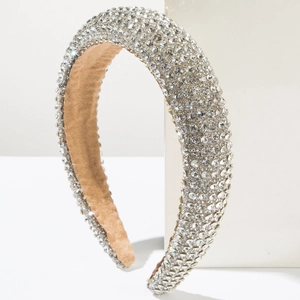 Detailed view of luxury padded headband with full crystal rhinestones and soft lining