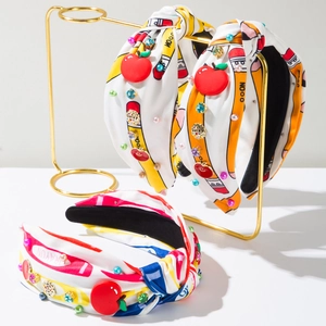 Diadema Anudada Tema Vuelta Al Cole Estampado Lápiz Colgante Manzana Strass Perlas Artificiales Imitación Banda Pelo Moda Para Mujer Niña