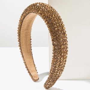 Detailed view of handmade baroque headband with amber crystals and velvet lining