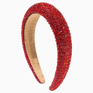 Baroque retro thick headband with full red crystals and non-slip lining for women