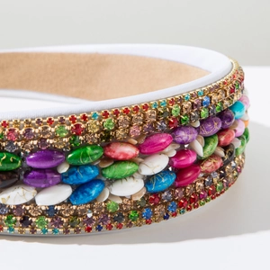 Serre-tête ethnique large avec perles turquoise colorées et strass de style bohème
