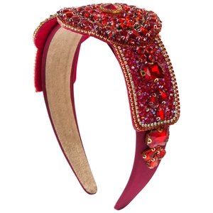 Vintage burgundy velvet headband with heavy crystal beadwork for wedding parties