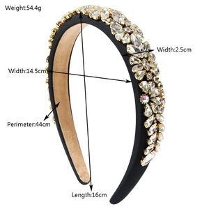 Baroque padded headband with sparkling crystals and floral pattern over black sponge base