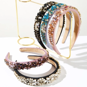 Luxury Baroque Padded Sponge Rhinestone Headband For Women Sparkling Crystal Flower Hair Hoop Retro Wedding Hair Accessories