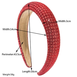 Serre-tête rembourré rouge brillant avec strass de 3 cm de large et doublure en velours doux