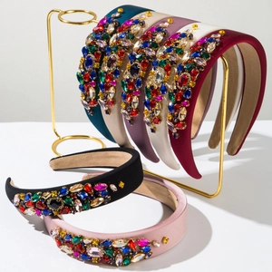 Serre-tête Baroque Rembourré en Éponge avec Strass Multicolore Cristal Floral Bandeau Rétro Large Fête Mariage Bijoux Femme