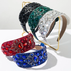 Baroque Vintage Wide Brim Rhinestone Encrusted Headband Luxurious Thickened Bejeweled Hair Band For Women Party Wedding Hair Accessories