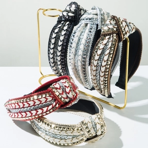 Vintage Braided Knotted Wide Headband For Women Rhinestone Inlaid Fashion Hair Hoop Party Padded Hair Accessories For Ladies