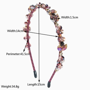 Baroque crystal beaded headband with purple and amber stones on slim satin frame