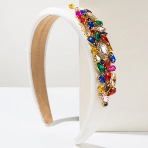 Serre-tête baroque rembourré blanc avec strass colorés brillants pour fêtes