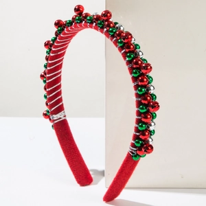 Christmas headband with red green silver bells and silver thread on red velvet base
