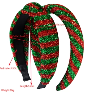 Sparkly Christmas headband in festive red and green sequins with detailed dimensions
