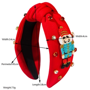 Serre-tête de Noël rouge noué avec broderie artisanale de casse-noisette et strass brillants